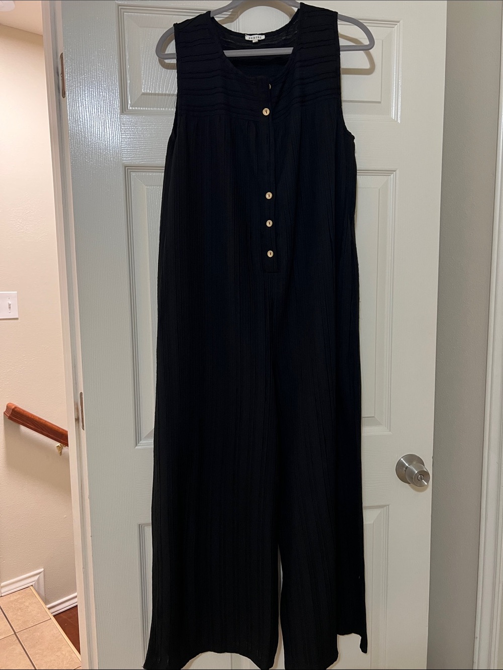 Sleeveless Black Jumpsuit with Button Placket